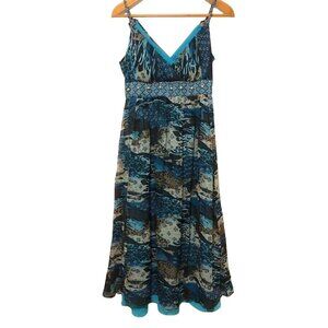 Signature by Robbie Bee Strappy Maxi Dress 12 All Silk Blue Mixed Animal Print